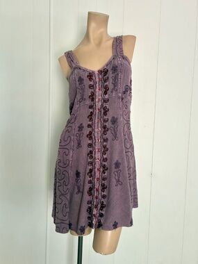 VTG 1990s Purple Indian Rayon Dress w Soutache Sz M